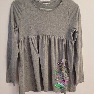 Lands End Gray Tunic Top With Book Graphic